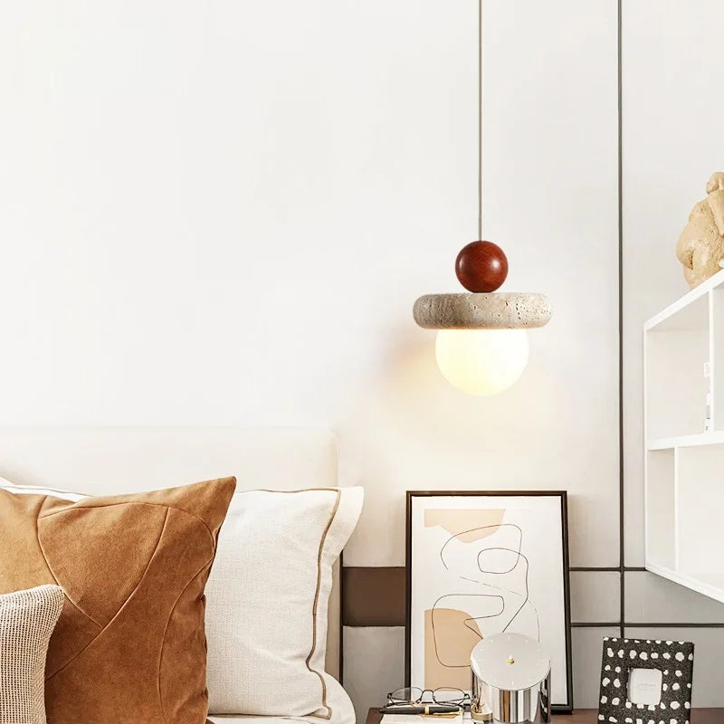 Afralia™ Nordic LED Wood Pendant Light Yellow Travertine Interior Lighting