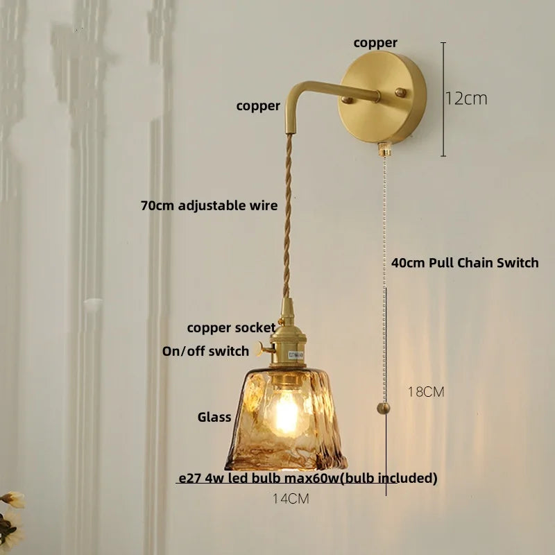 Afralia™ Amber Vintage LED Wall Light Fixture Up Down Rotate Pull Chain Switch