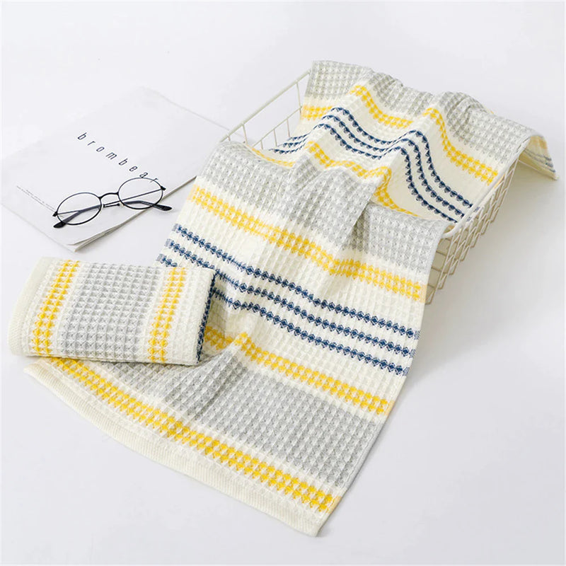 Afralia™ Japanese-Inspired Waffle Stripe Towel Set - Adult & Children Sizes