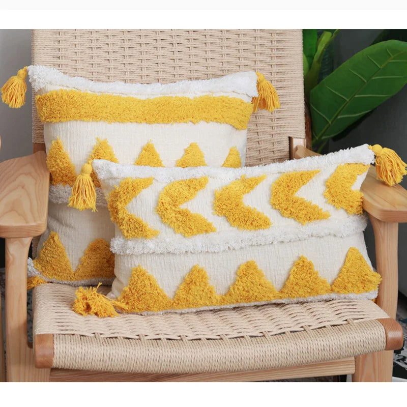 Afralia™ Boho Chenille Tufted Pillow Case with Tassels for Home Fall Decor