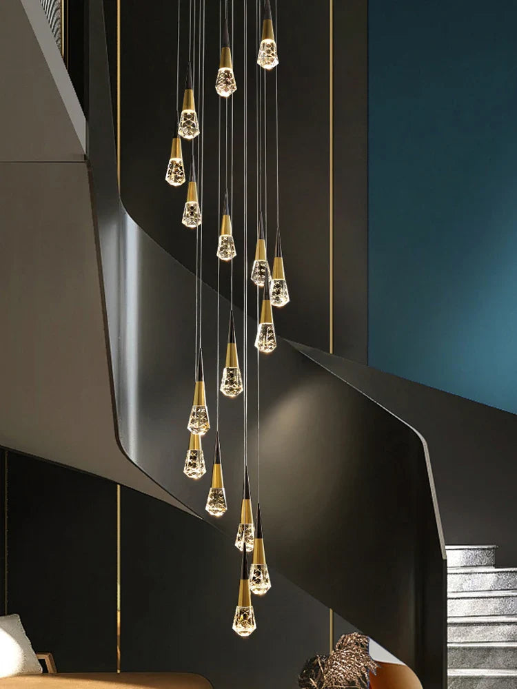 Afralia™ Tapered Crystal Chandelier for Stairwell, Restaurant, and Living Room Lighting