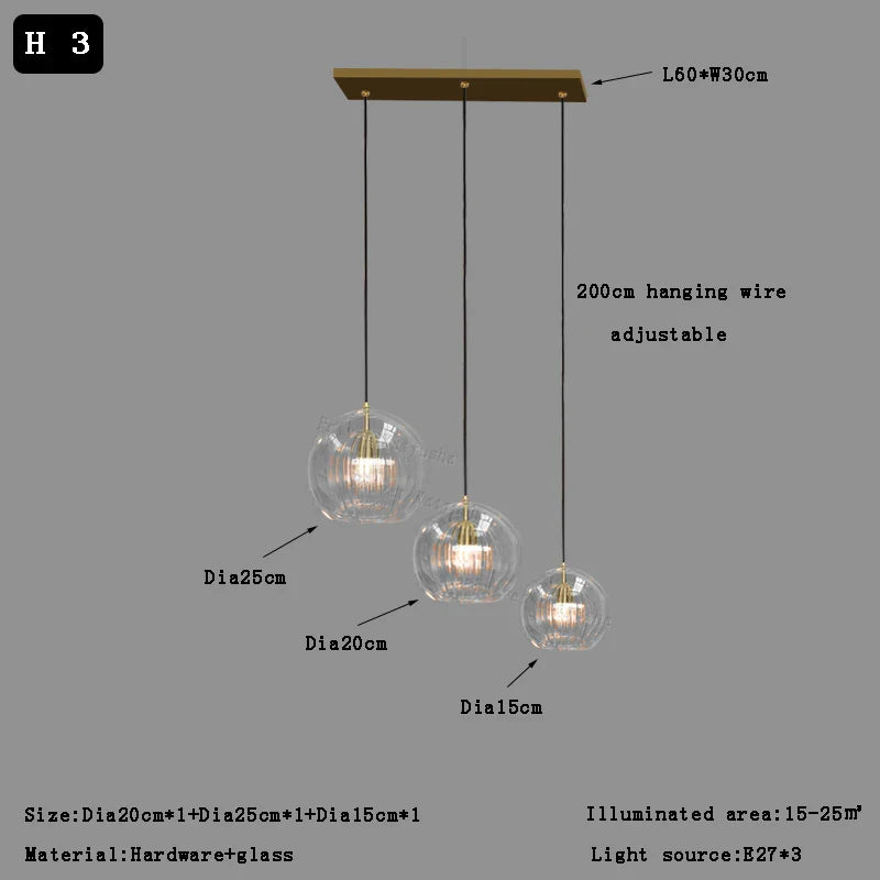 Afralia™ Clear Glass Ball Pendant Light Chandelier for Living Room Dining Room Home Decor