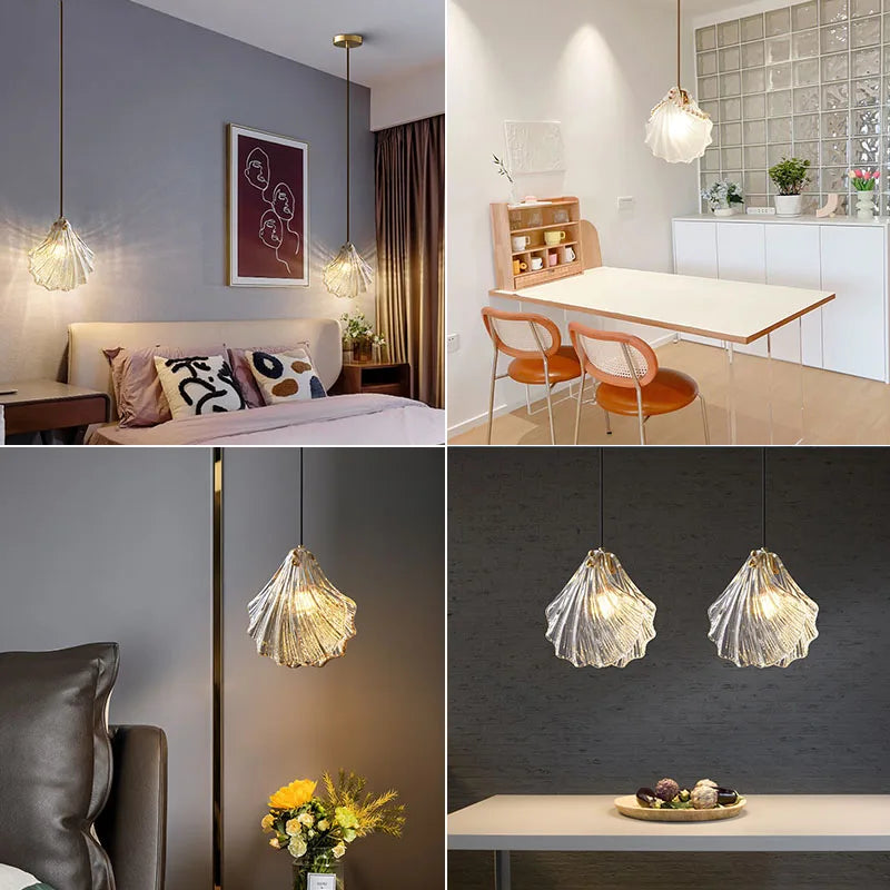Afralia™ Sea Shell LED Glass Wall Lamp for Bedroom Dining Room Decor