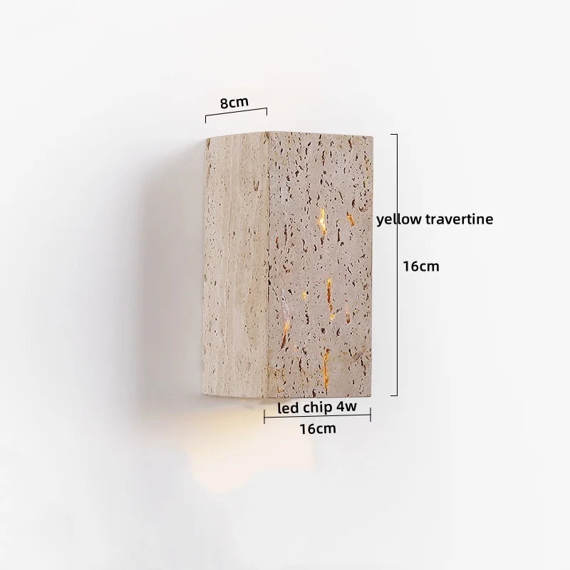 Afralia™ Yellow Travertine LED Wall Lamp Round Bedside Light Fixtures