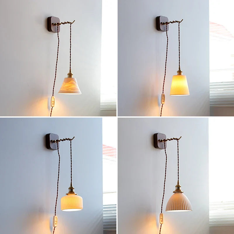Afralia™ Ceramic Ball LED Wall Lights with Pull Chain Switch for Bedroom Bathroom