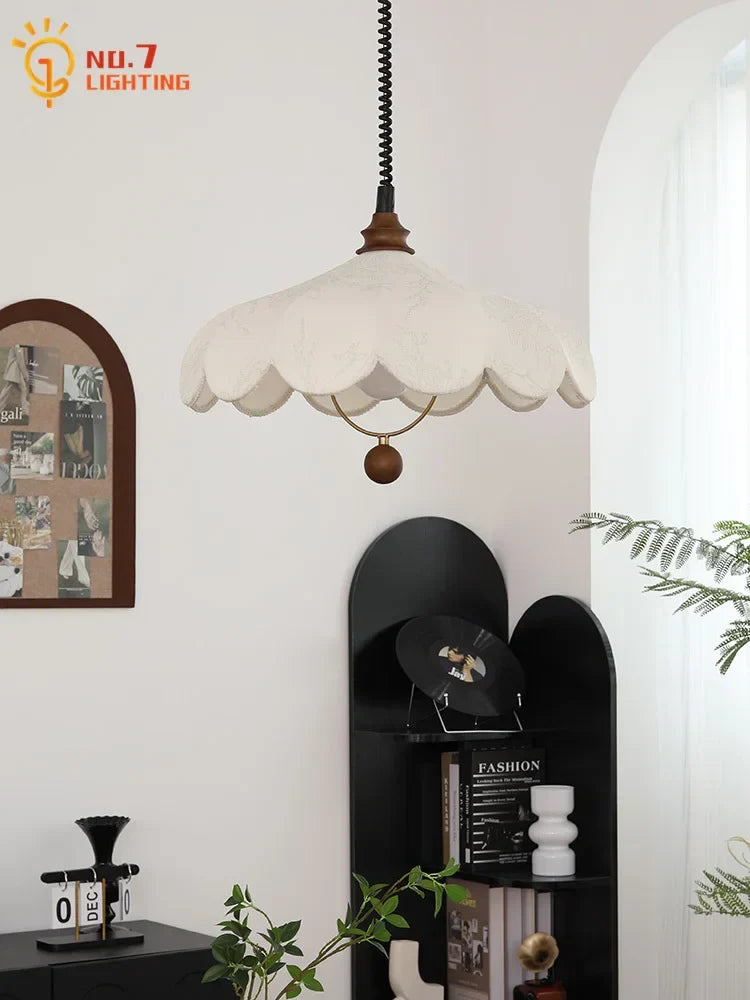 Afralia™ Retro LED Pendant Lights Fabric Art Hanging Lamp for Home and Cafe