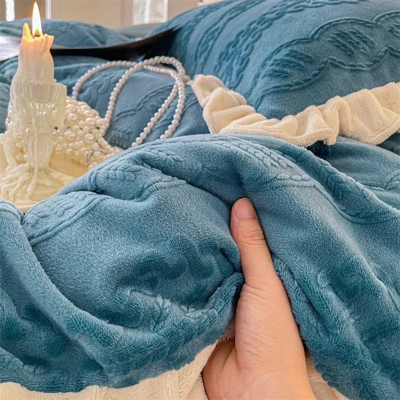 Afralia™ Milk Velvet Carving Bedding Set - Single to King Size Luxe Bed Linens