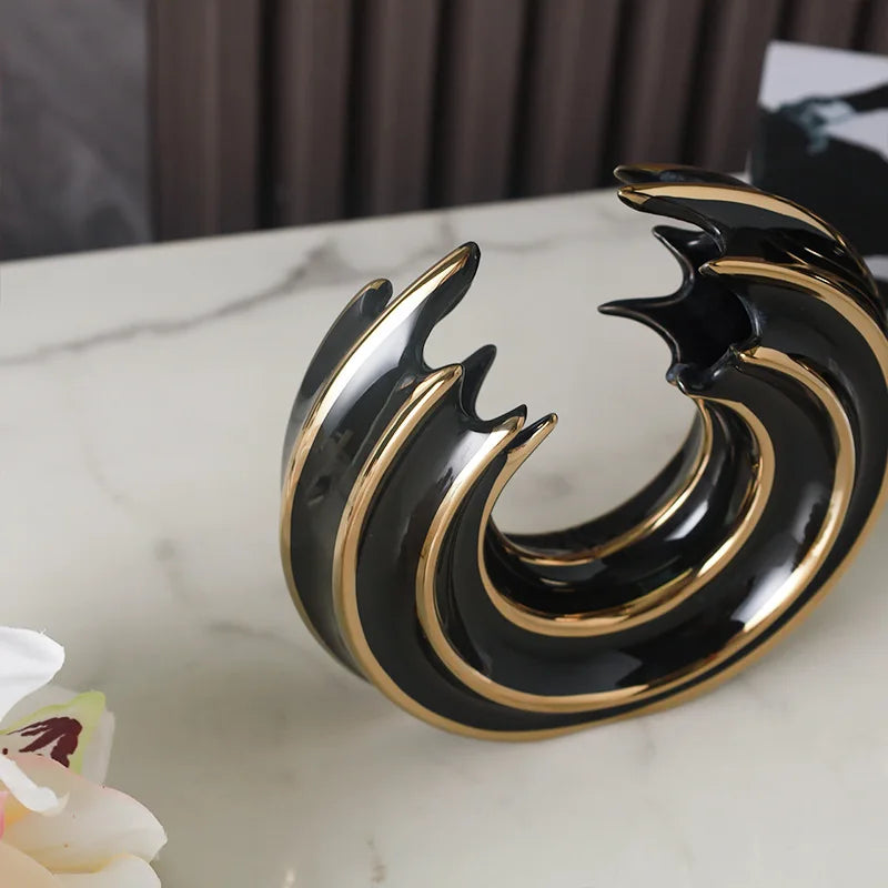 Afralia™ Nordic Wave Ceramic Statue Decoration for Living Room, Office, or Bedroom