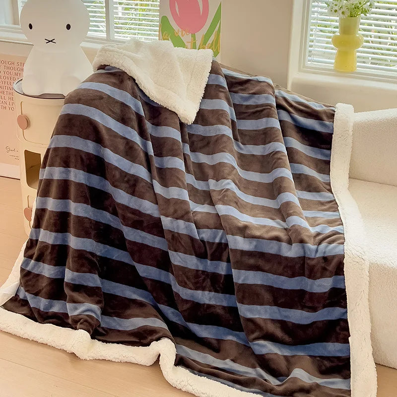 Afralia™ Striped Lamb Wool Blanket: Nordic Double-Layer Soft Decor for Office Bedroom