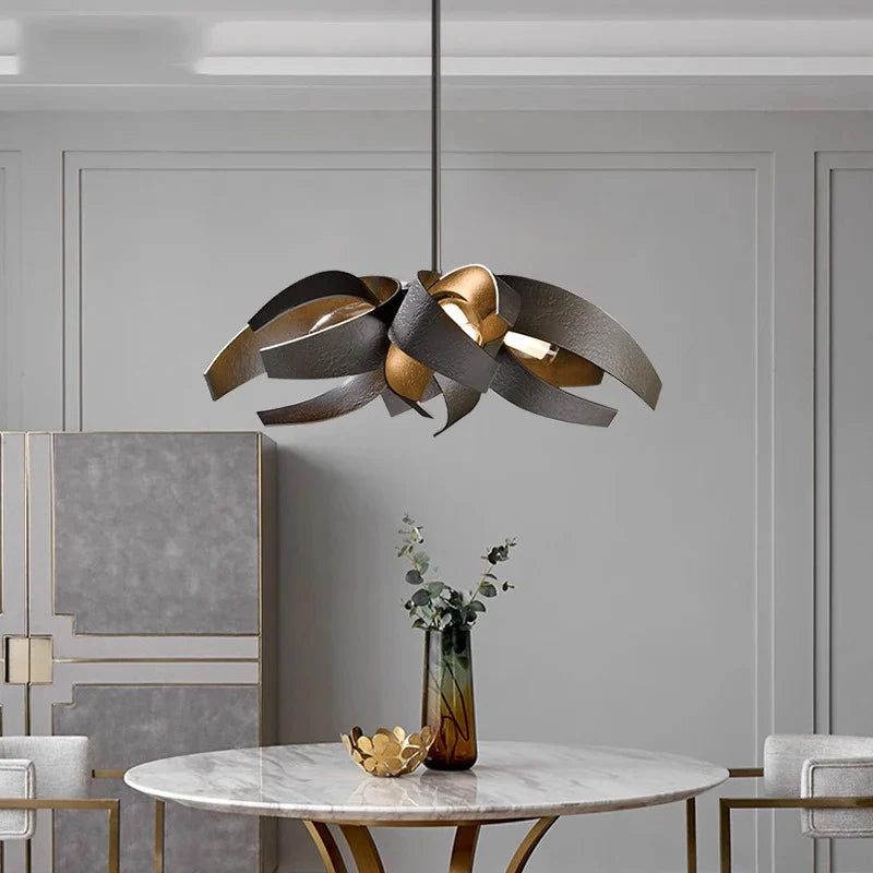 Afralia™ Modern Gold/Black Iron Chandelier for Dimmable Dining Room Lighting