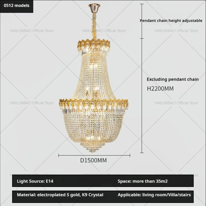 Afralia™ Crystal Chandelier: Luxury Duplex Hotel Living Room Stairwell Design