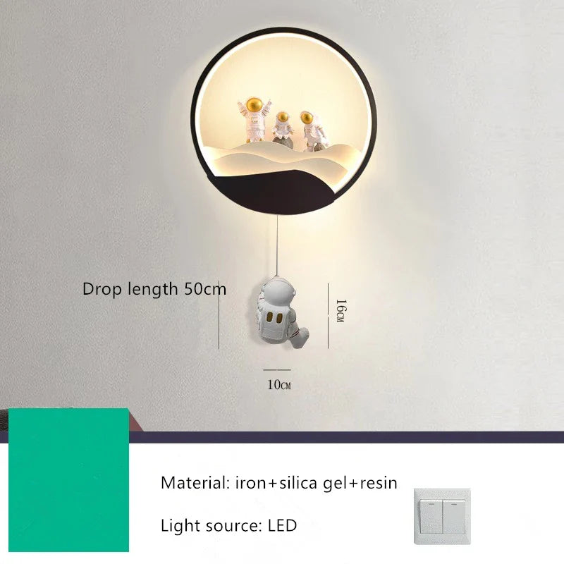 Afralia™ Astronaut Moon LED Wall Lamp for Children's Room, Living Room, Bedroom, and Corridor
