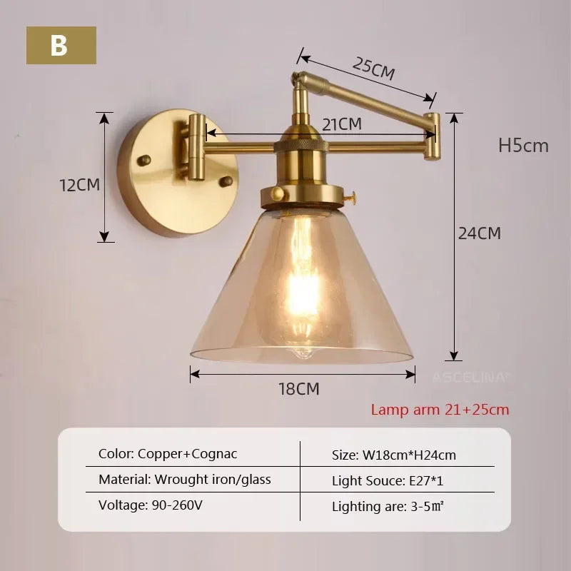 Afralia™ Retro Rocker Adjustable Wall Sconce Lights for Living Room & Aisle