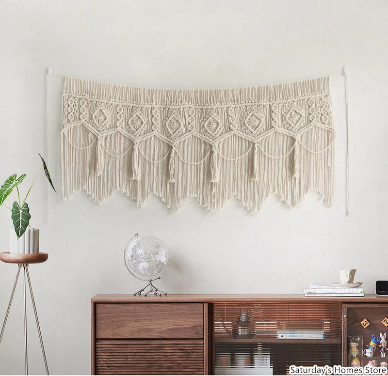 Afralia™ Boho Macrame Door Curtain Handmade Cotton Rope Wall Hanging Tapestry Boujee Decor