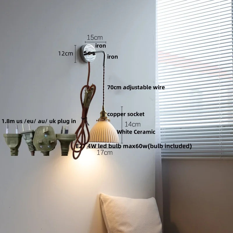 Afralia™ Ceramic LED Wall Sconce Pull Chain Switch Mirror Light Fixture