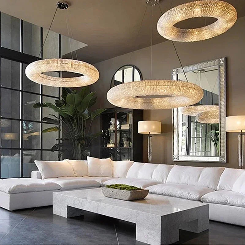 Afralia™ Chrome Round Crystal Chandelier LED Pendant Light for Bedroom and Living Room