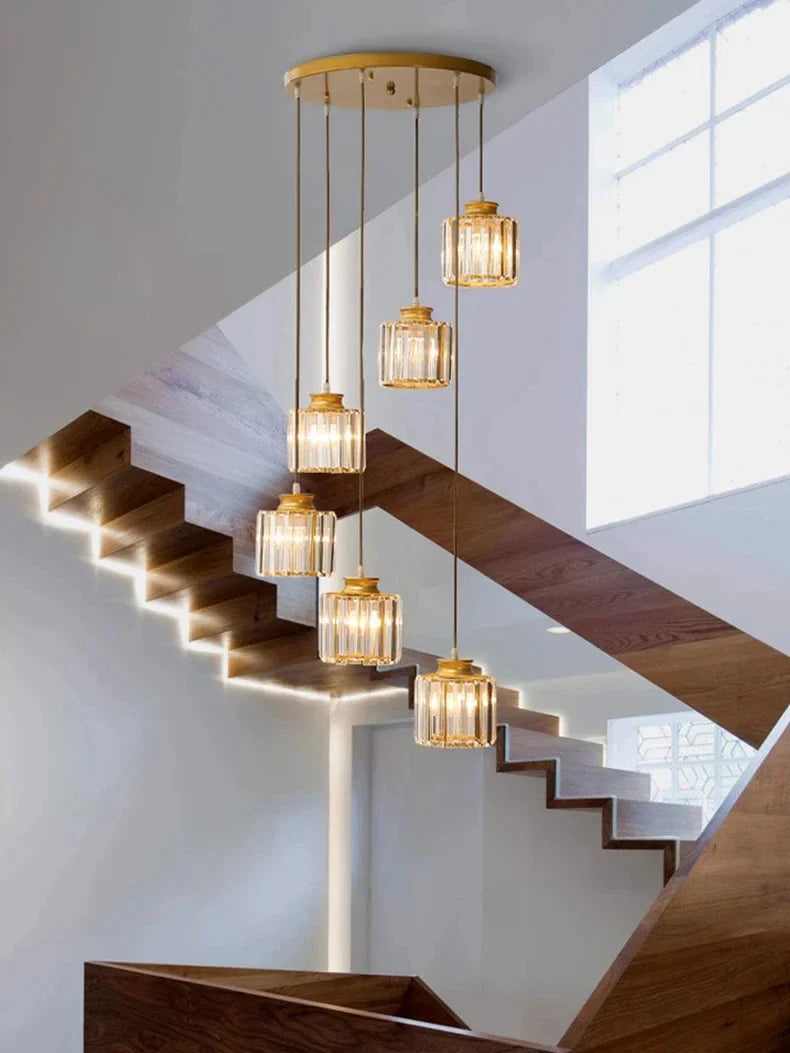 Afralia™ Crystal Staircase Pendant Lamp: Modern Luxury Interior Decoration Lighting for Home & Hotel.