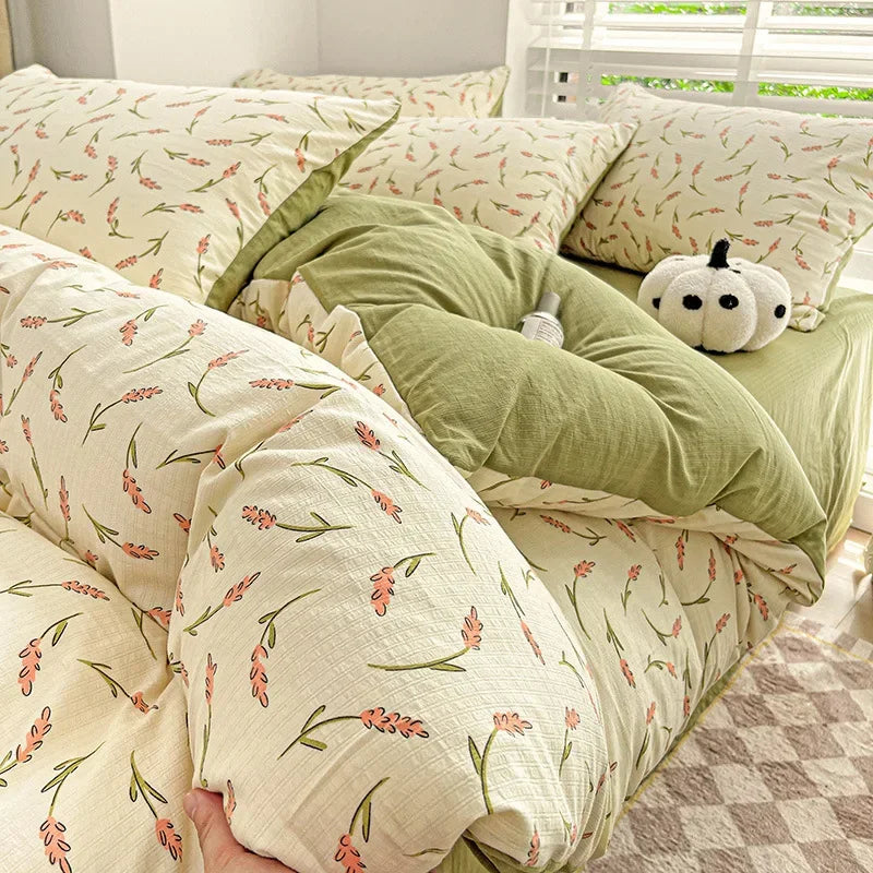 Afralia™ Cartoon Pattern Cotton Bedding Set with Double-Layer Quilt Cover & Super Soft Bedsheet