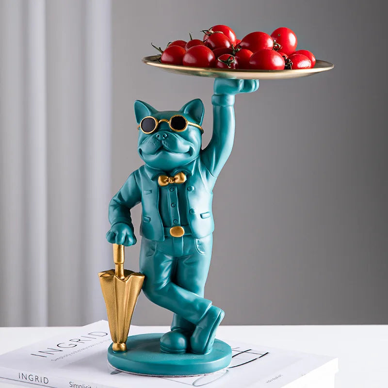 Afralia™ Bulldog Resin Statue Tray: Home Decor Sculpture Figurine Study Room Ornament
