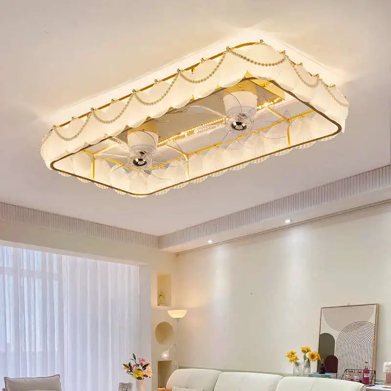 Afralia™ French Cream Feather Shell Ceiling Fan Light - Smart Home Style