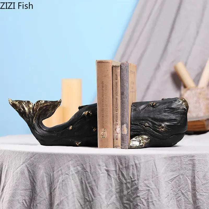 Afralia™ Whale Bookends: Gold Plated Library Decor for Desk, Shelf, Room Aesthetics