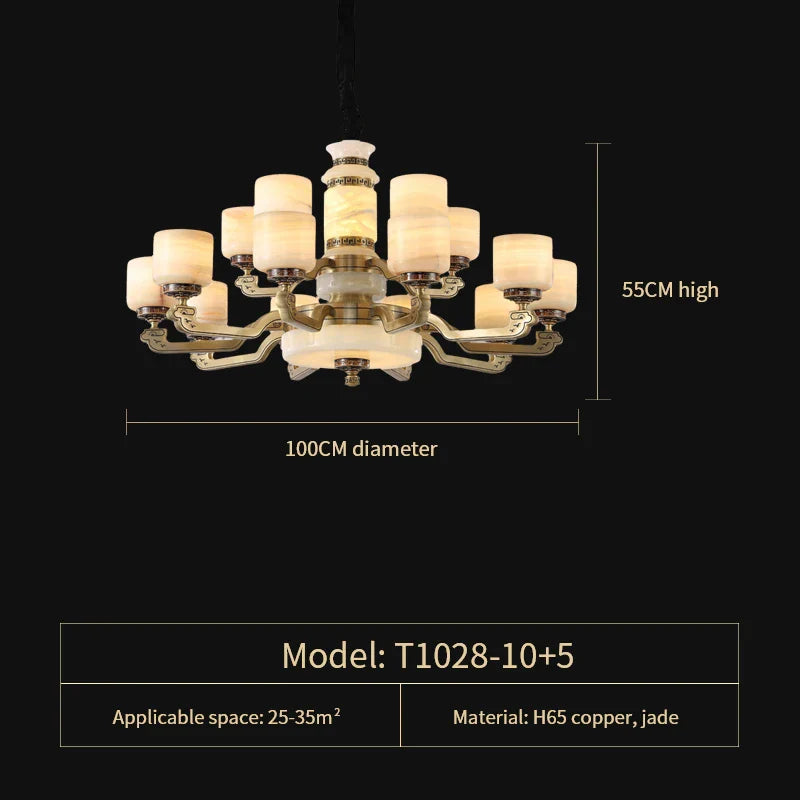 Afralia™ New Chinese Style Chandelier Living Room Light Restaurant Modern Jade Villa Large Pendant Light