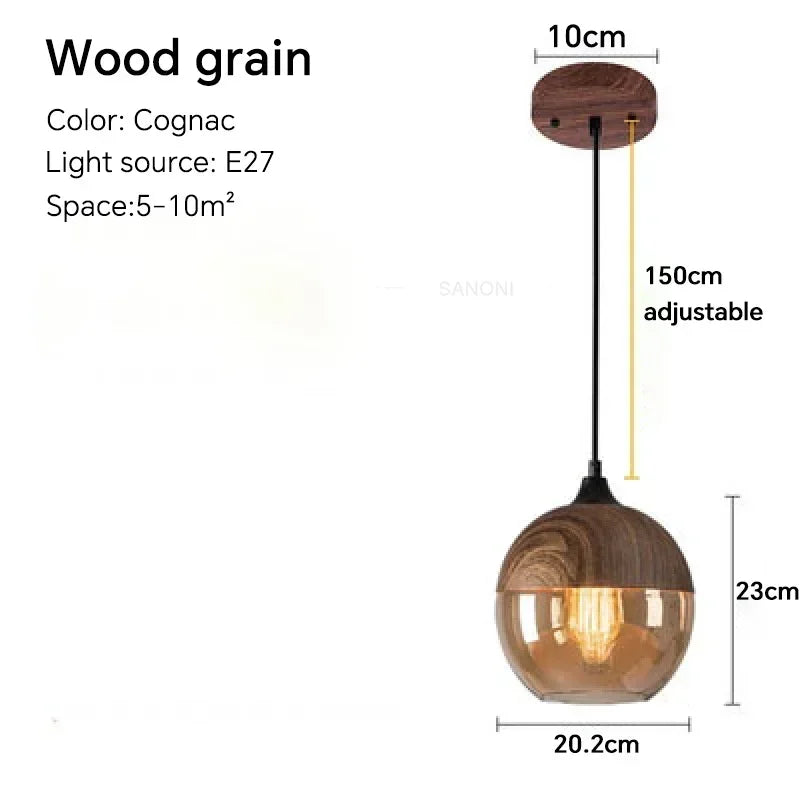 Afralia™ Glass Wood Chandelier LED Pendant Light Fixture for Living Dining Bedroom