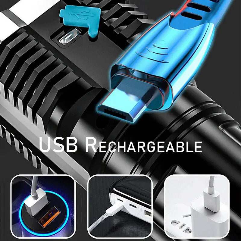 Afralia™ LED Flashlight: High-light with 4 Lamp Beads, COB Floodlight, USB Rechargeable Outdoor Torch