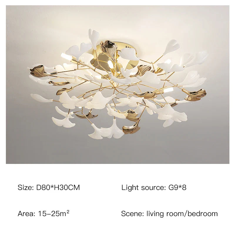 Afralia™ Nordic Ginkgo Leaf Ceramic Ceiling Chandelier Home Lighting Fixtures