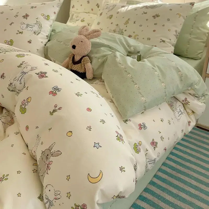 Afralia™ Cartoon Printed Cotton Bedding Set - Soft, Skin-Friendly Duvet Cover