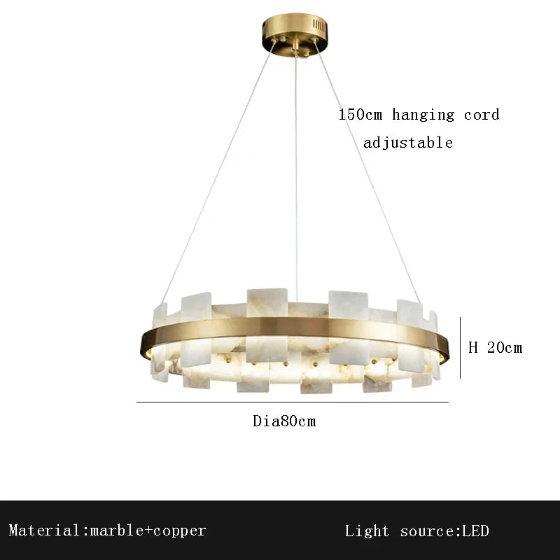 Afralia™ Luxury Marble LED Chandelier: Modern Round Ring Suspension Lamp for Bedroom