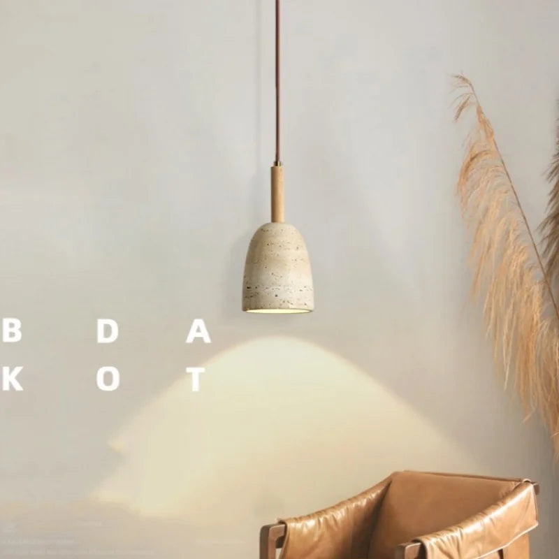 Afralia™ Yellow Travertine LED Pendant Light - Modern Nordic Wood Hang Lamp