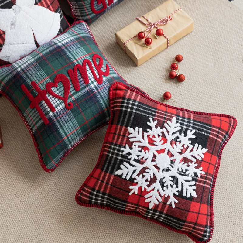 Afralia™ Buffalo Check Snowflake Jingle Bell Pillow Case | Retro Christmas Decoration