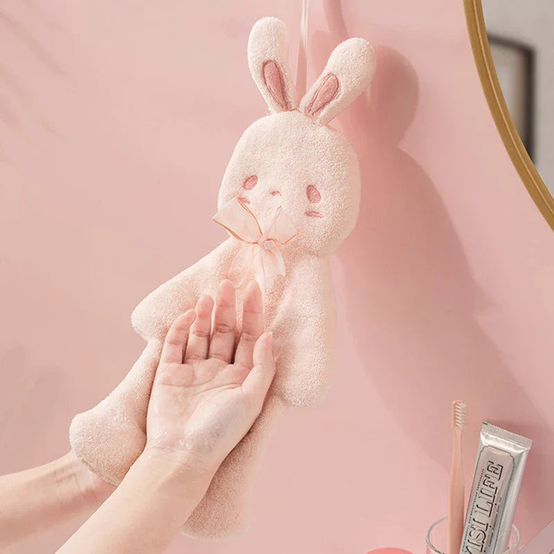 Afralia™ Cartoon Rabbit Hand Towel - Thick Coral Velvet Absorbent for Bathroom Kitchen