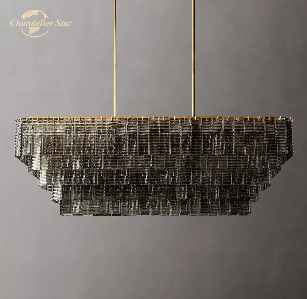 Afralia™ Smoke Glass LED Chandelier: Modern Rectangular Pendant Lighting for Dining & Living Room