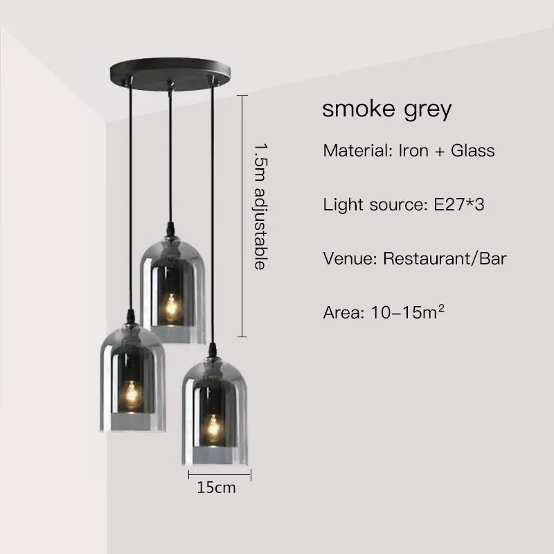 Afralia™ Smoke Grey Glass Chandelier for Living room Bedroom Kitchen Coffee Shop Light