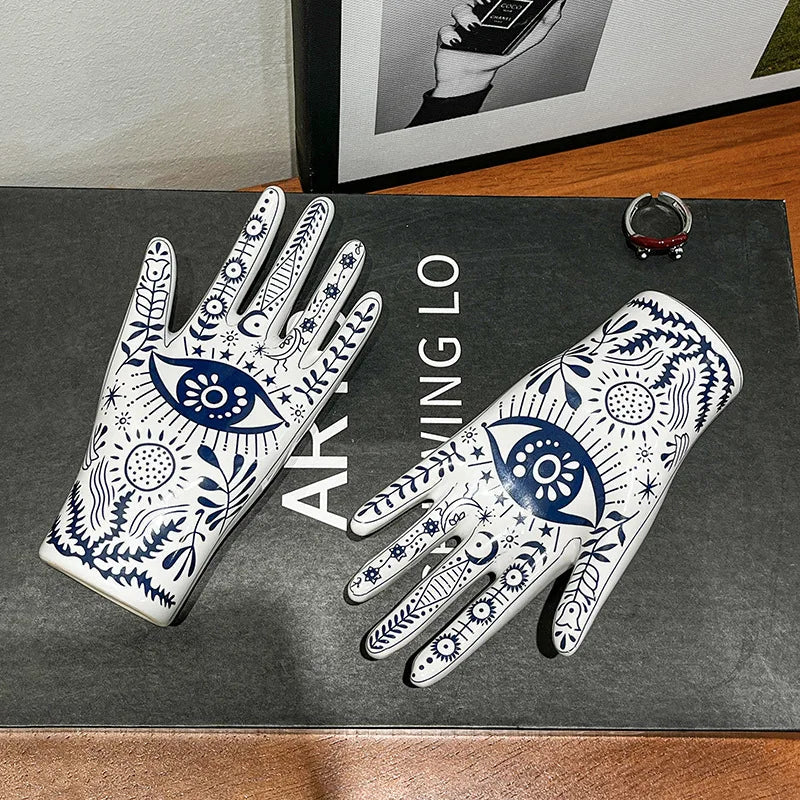 Afralia™ Ceramic Witch Palmistry Hand Jewelry Holder Stand Mystic Fortune Teller Figurine