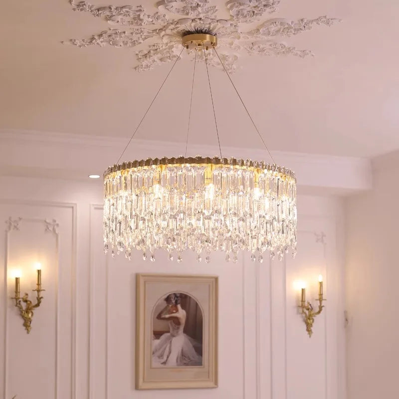 Afralia™ Luxury Crystal Oval Chandeliers: Long Hanging Ceiling Light Fixture