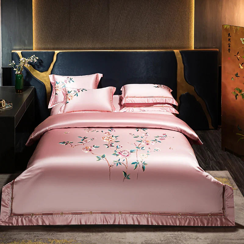 Afralia™ Peony Embroidery Luxury 1200TC Egyptian Cotton Bedding Set