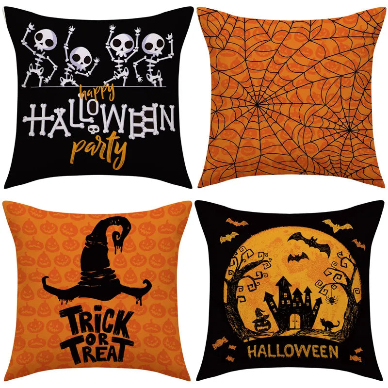 Afralia™ Halloween Pillowcase Set - Festive Sofa Cushion Covers with Pumpkin Cat Witch Hat Print.