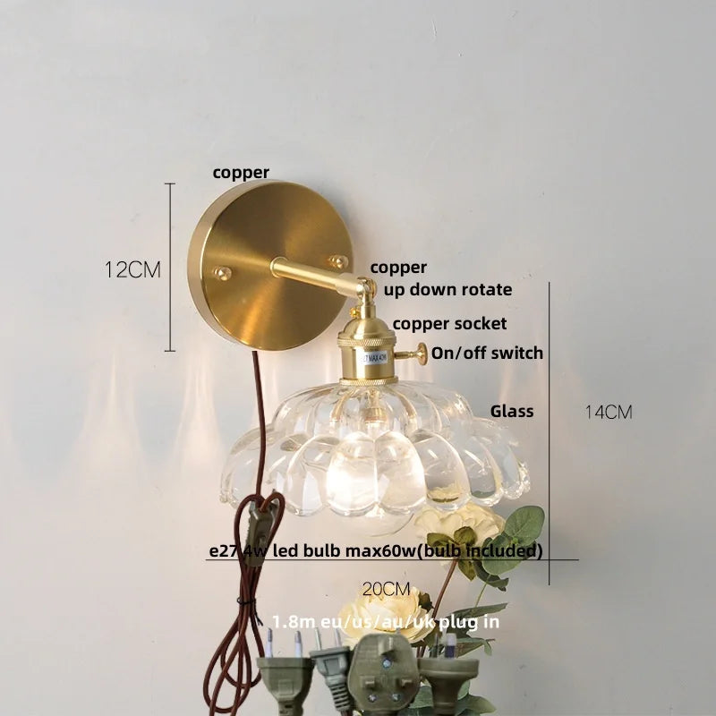 Afralia™ Clear Glass LED Wall Light with Pull Chain Switch