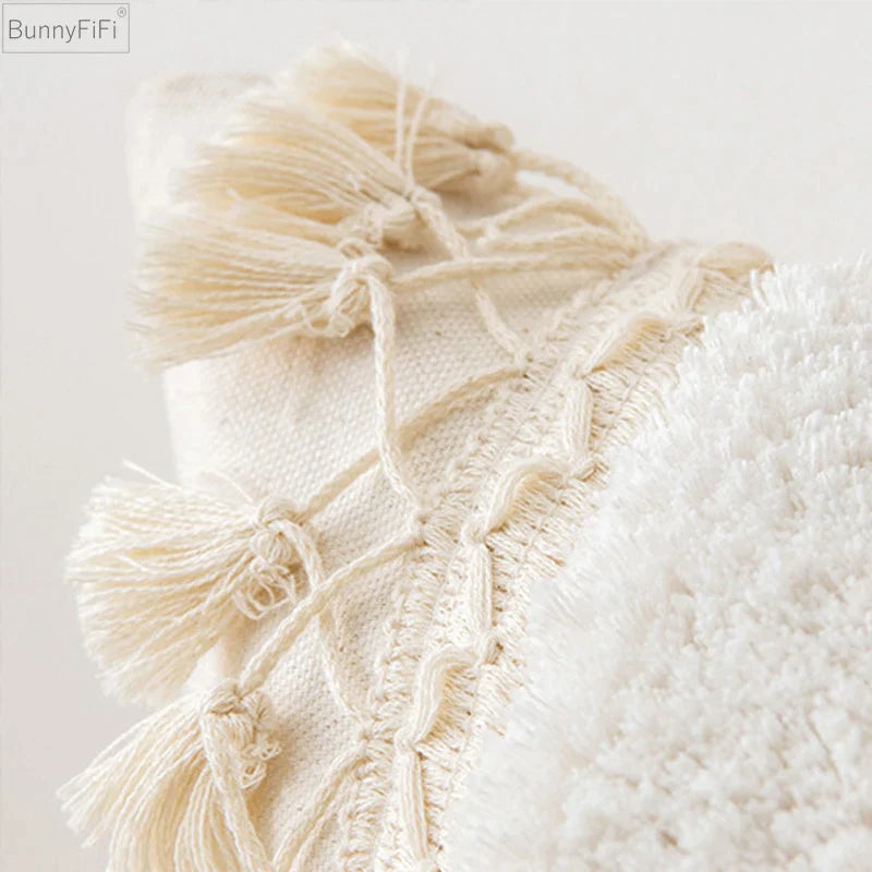 Afralia™ Ivory Pompom Tassel Pillow Cover 45x45cm/30x50cm Home Decor Sofa Seasonable