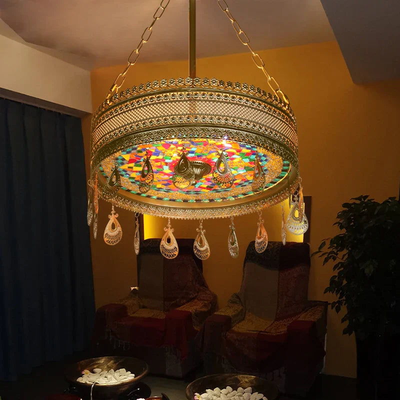 Afralia™ Bohemian Exotic Stained Glass Pendant Lights LED E27 for Home Decor & Dining