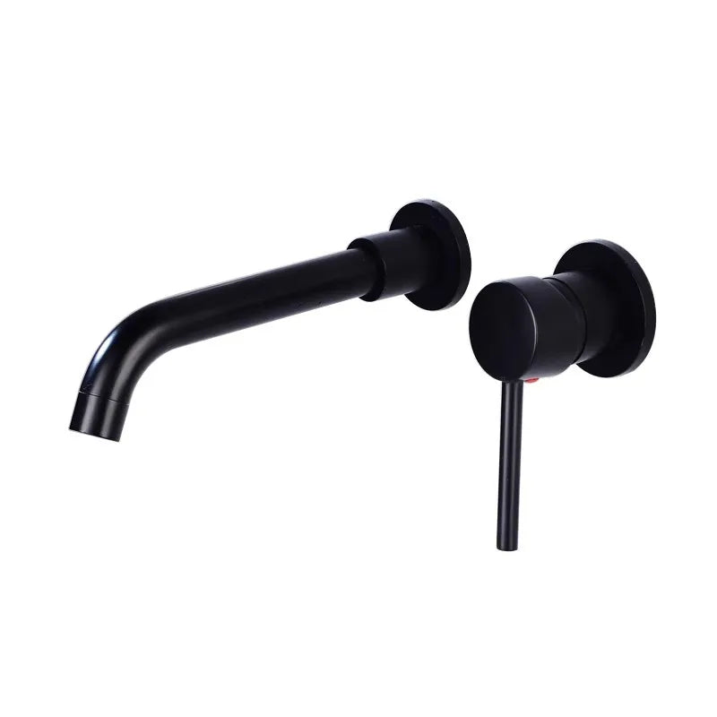 Afralia™ Brushed Gold In-Wall Black Basin Faucet Set for Bathroom Sink Mixer Tap