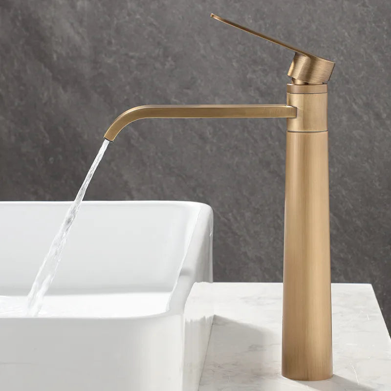 Afralia™ Antique Bronze Basin Faucet Hot & Cold Brass Sink Mixer Tap