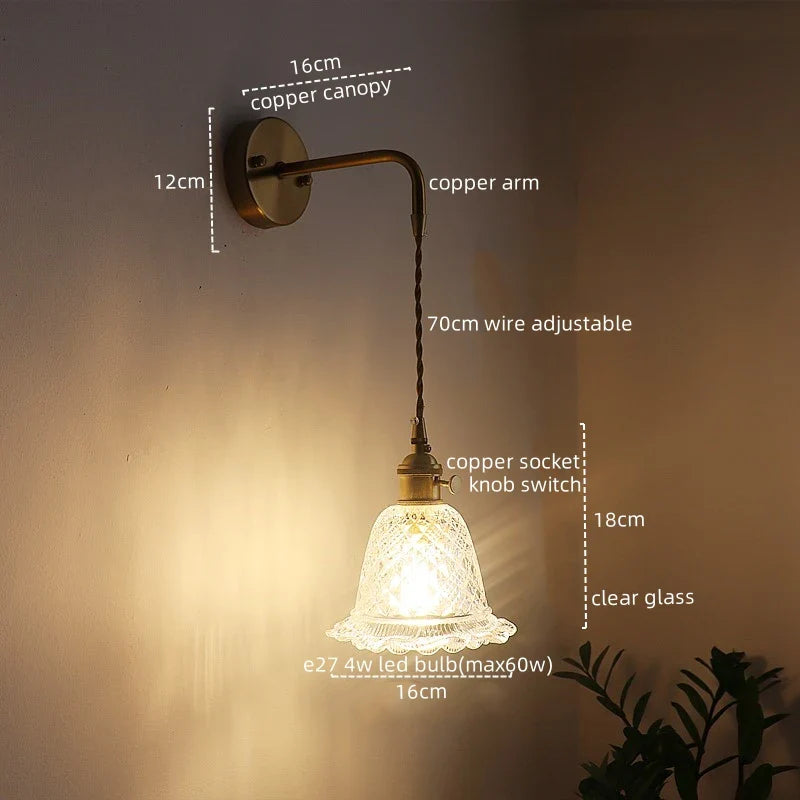 Afralia™ Copper Glass Nordic LED Wall Lights for Balcony Bedroom Mirror Bathroom