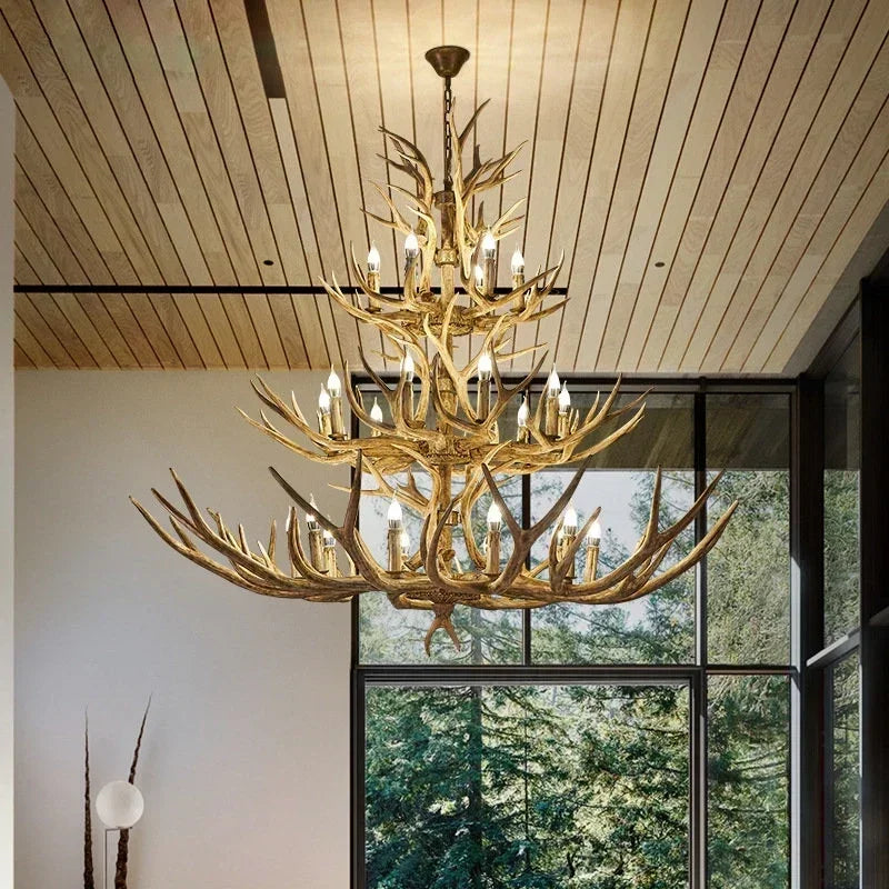 Afralia™ Antler Deer Chandelier: Rustic Resin Hanging Lamp for Living Room & Loft