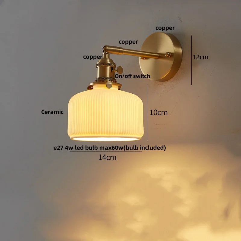 Afralia™ Copper LED Wall Lights Ceramic Pull Chain Switch Modern Stair Light Fixtures