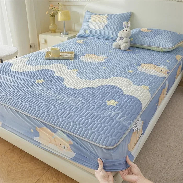 Afralia™ Summer Cartoon Print Silky Latex Cooling Fitted Sheet Set