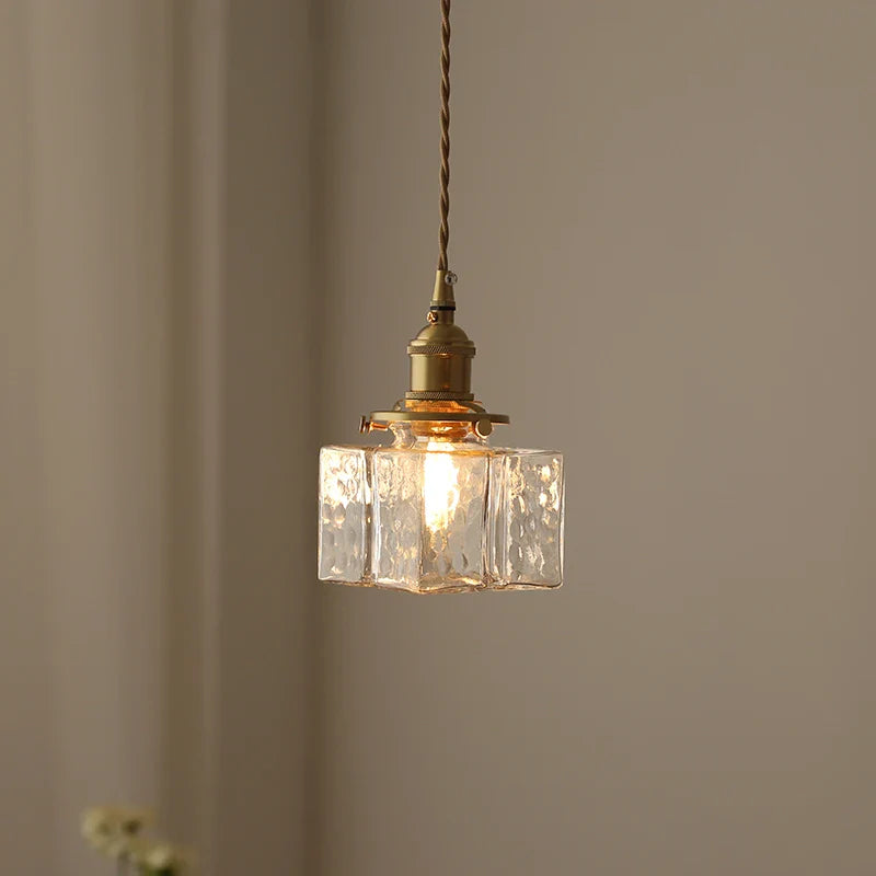 Afralia™ Retro Glass Bedside Pendant Light - Small Copper Hanging Lamp for Home Décor